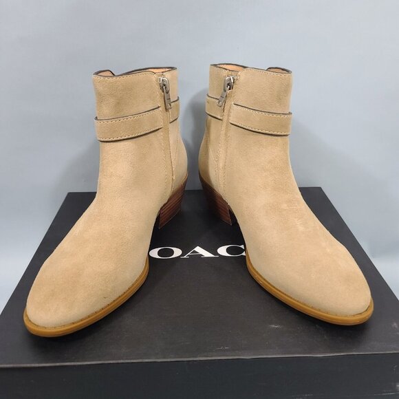 Coach Dylan Oat Suede Block Heel Ankle Boots Womens Size 5.5B NIB MSRP $195 - Picture 5 of 11